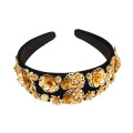 yiwu fancy flower hair pin pearl hair band seed bands velvet crystals baroque headband for girls